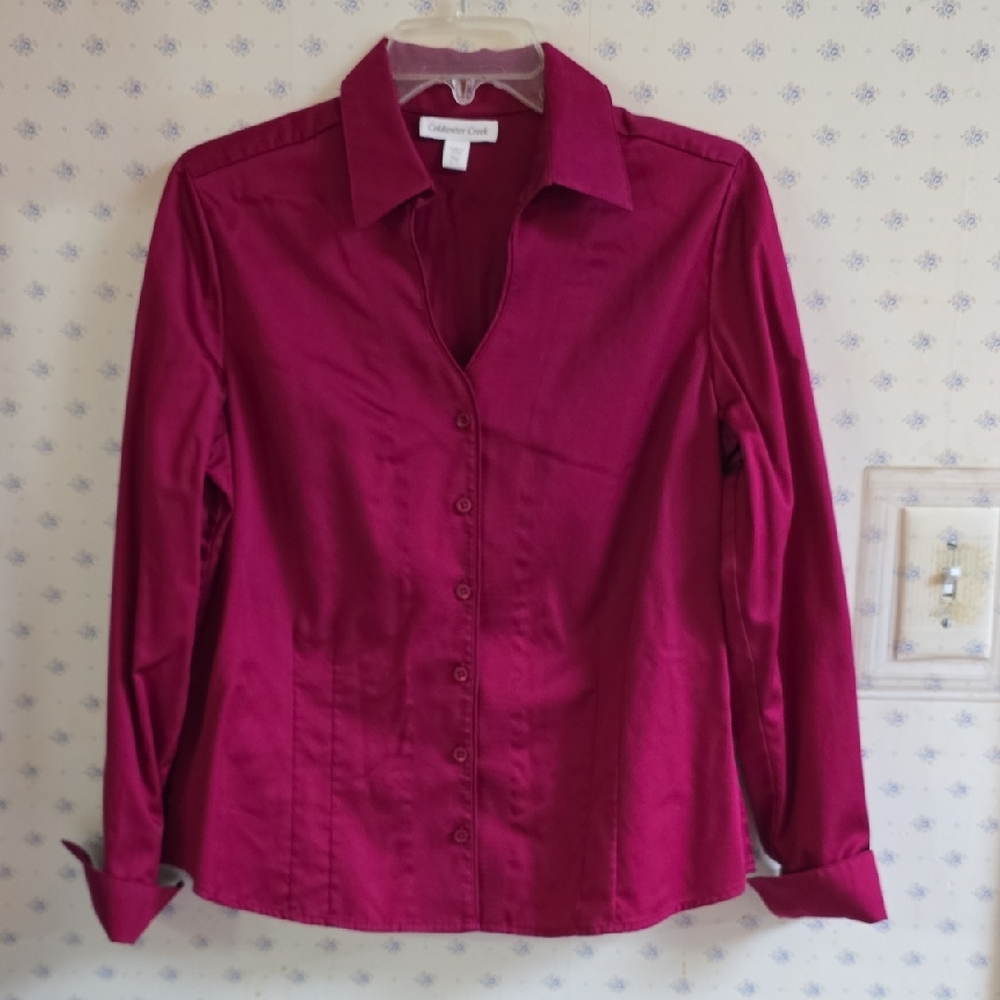 Coldwater Creek Women's Button-Down Shirt in Deep Magenta